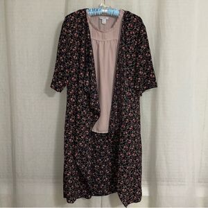 LuLaRoe S Navy Pink Green Ditsy Floral Open Front Kimono Duster